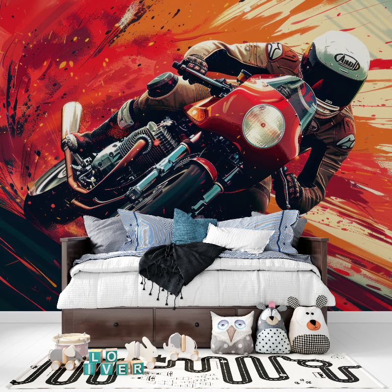 Papier peint 3d chambre ado moto tapisserie pour ado
