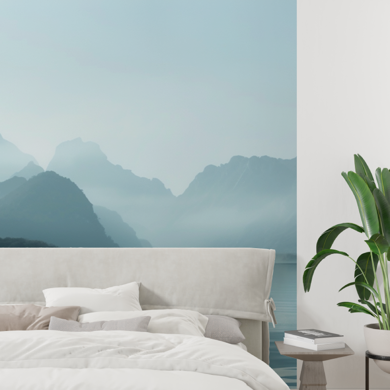 Papier peint sur mesure montagn... brume tapisserie tendance