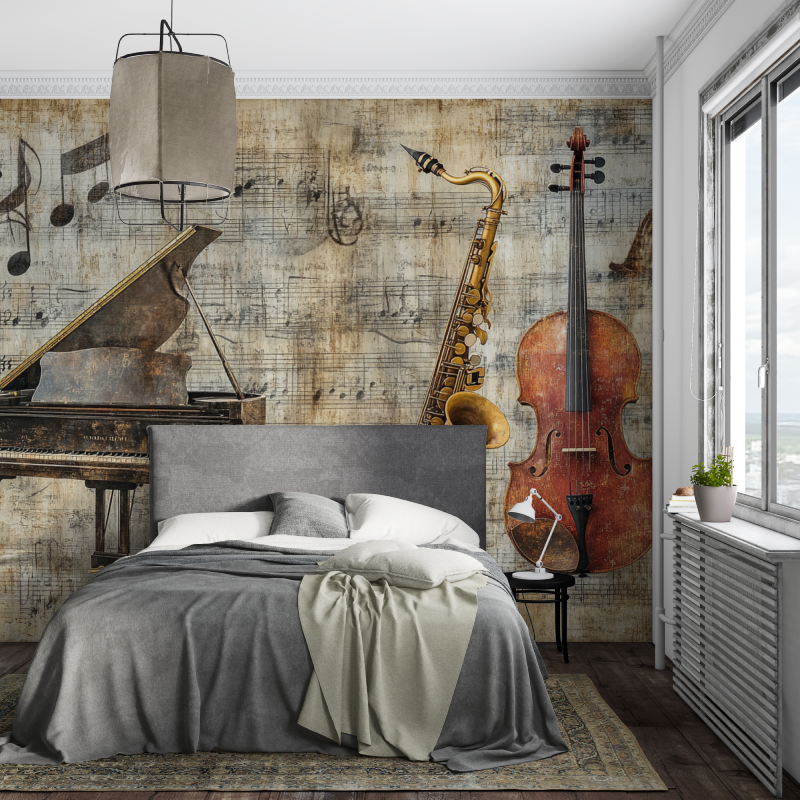 Papier peint avec instrument de musique ancien piece ados