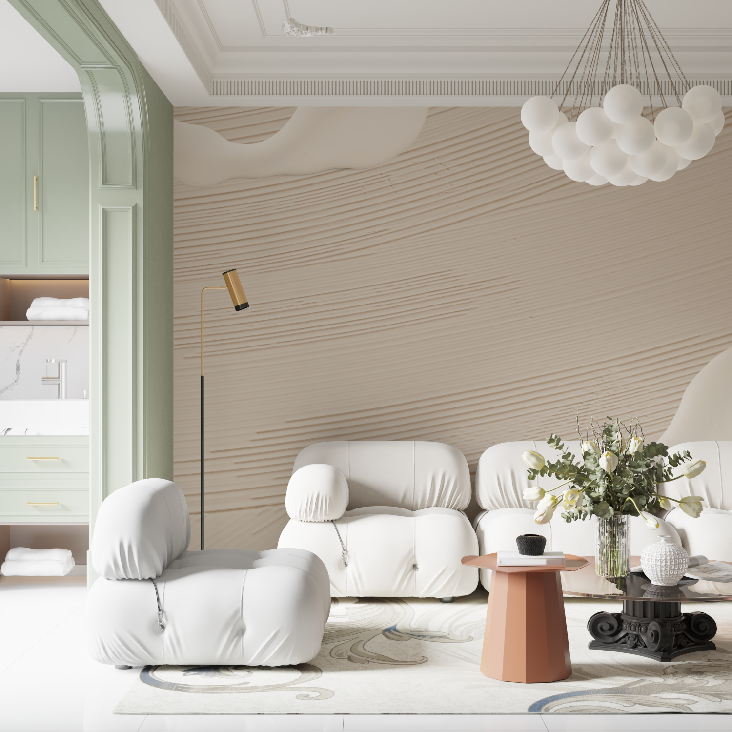 Papier peint salon effet cocooning contemporain