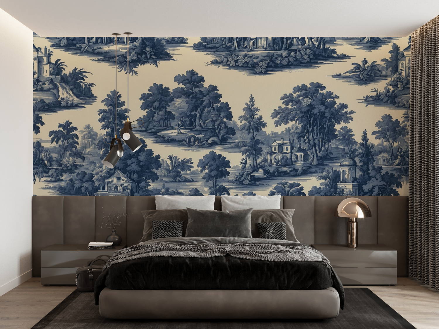 Papier Peint Jouy Motif Bleu - tapisserie