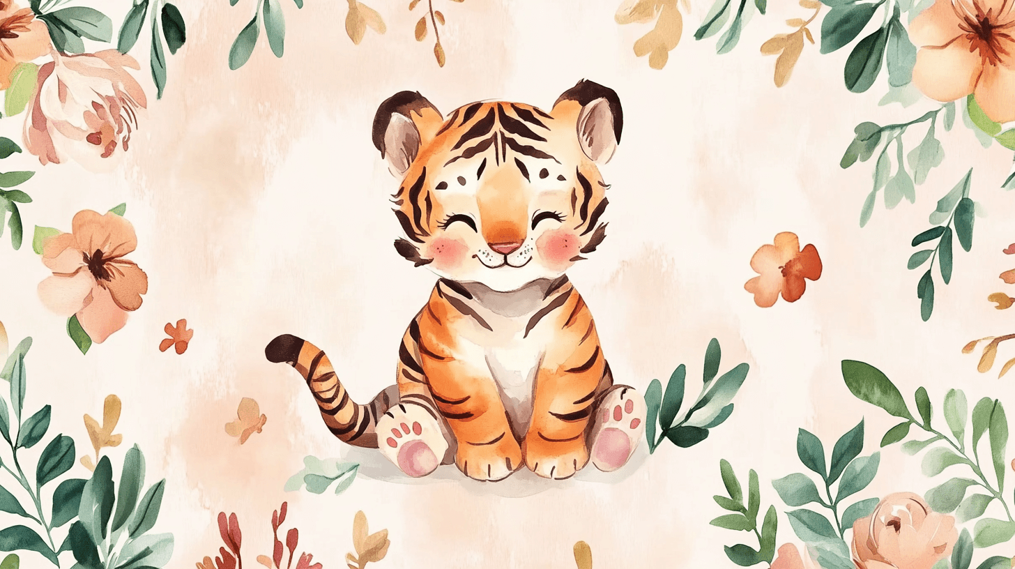 Papier Peint Tigre Bébé Aquarelle