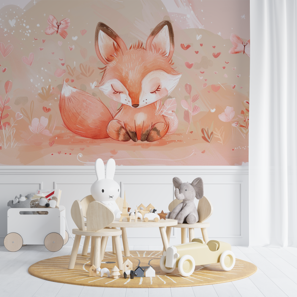 Papier peint renard bebe aquarelle fille chambre de bebe