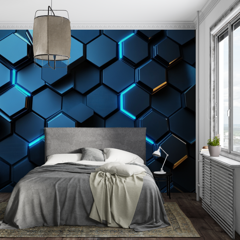 Papier peint gamer hexagones futuristes piece ados
