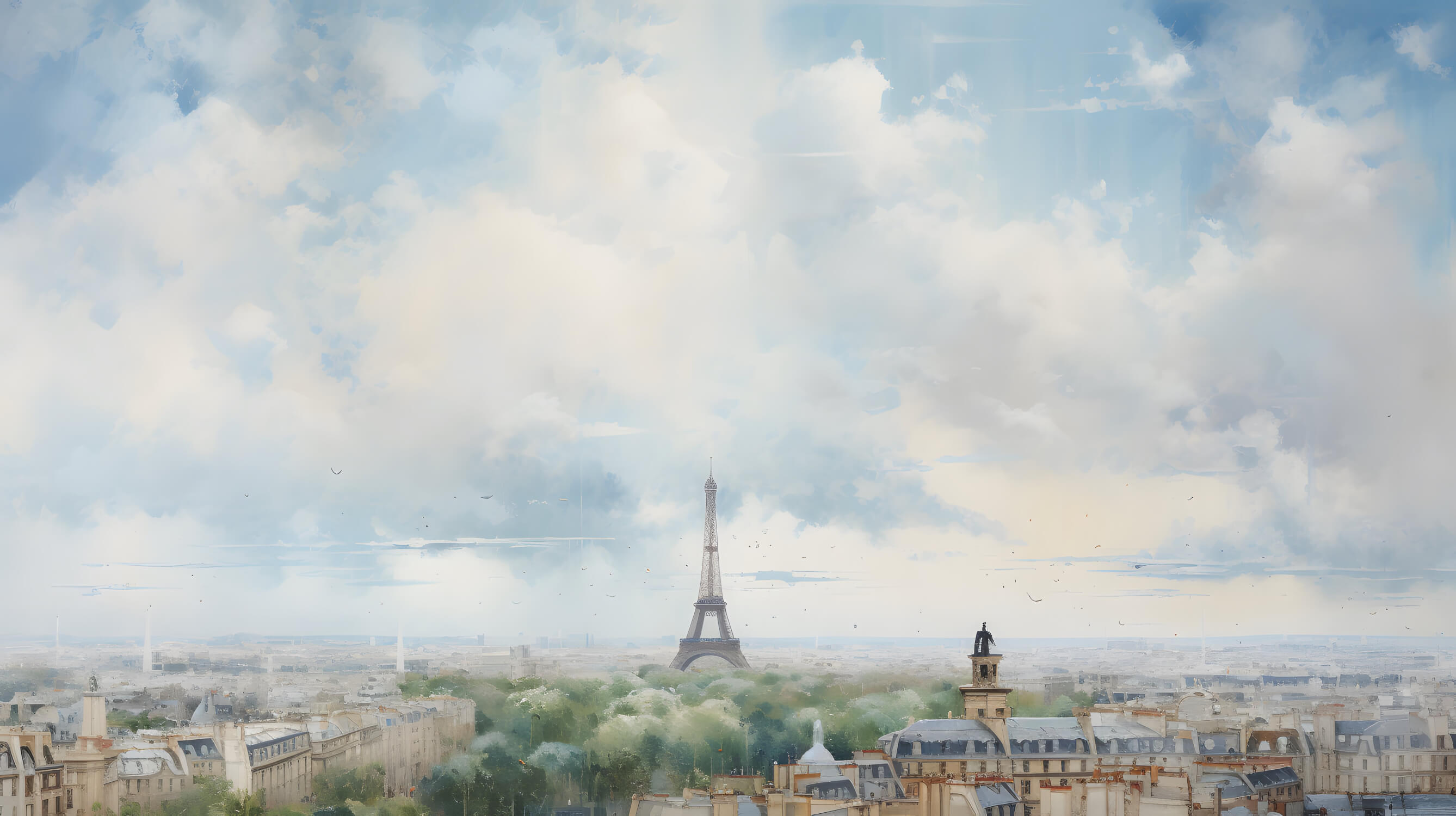 Papier Peint Aquarelle Ciel De Paris