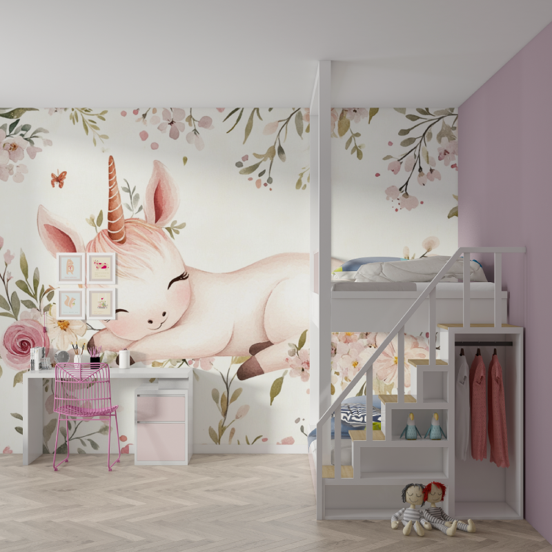 Papier peint licorne chambre fi...de fleur mur chambre fille