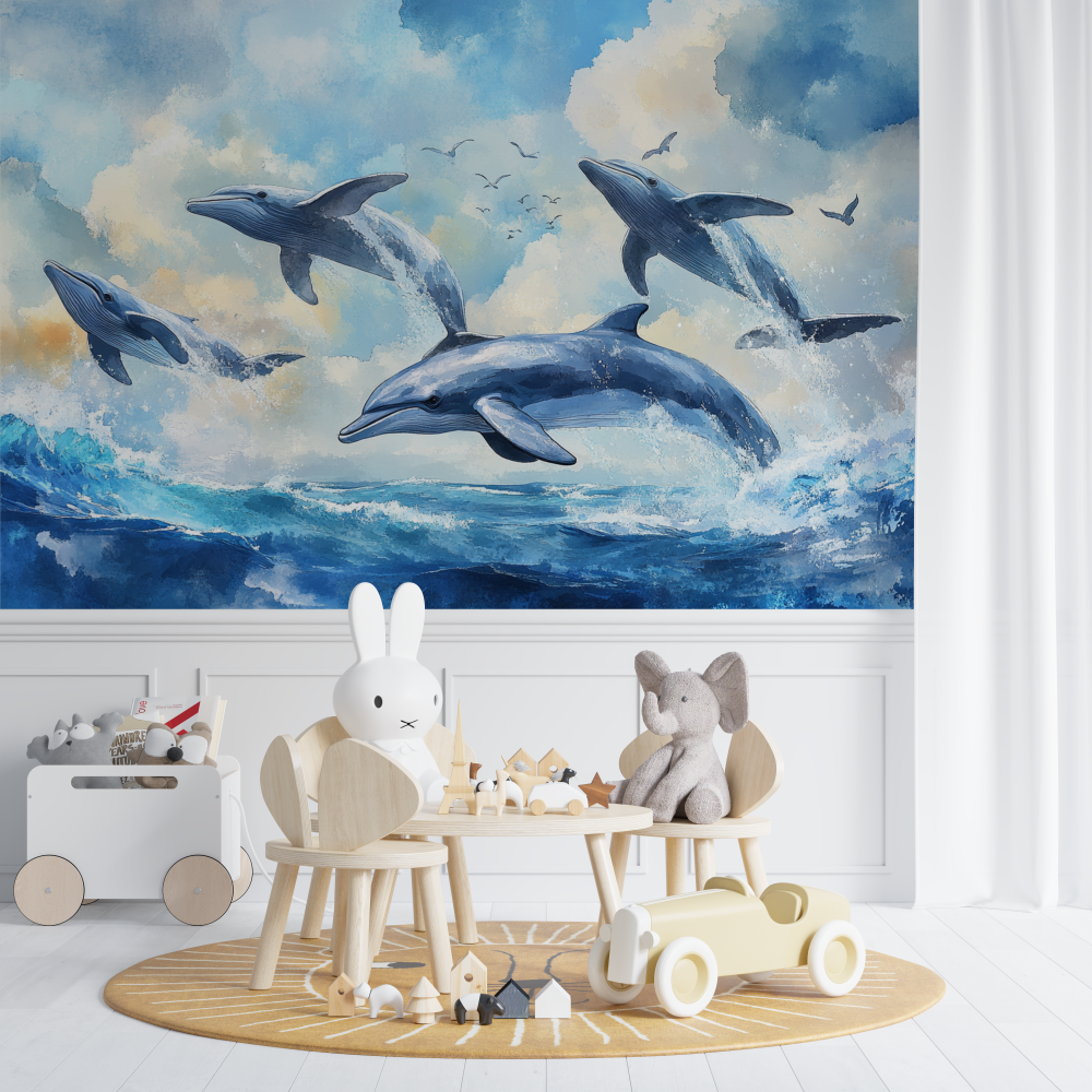 Papier peint panoramique aquelle baleine chambre de bebe