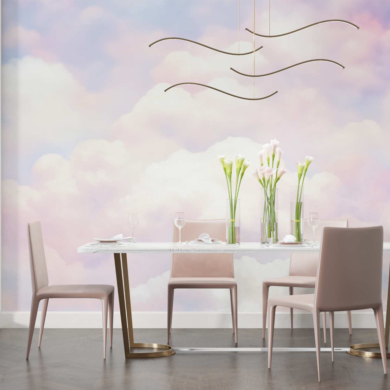 Papier peint aquarelle nuages doux salon