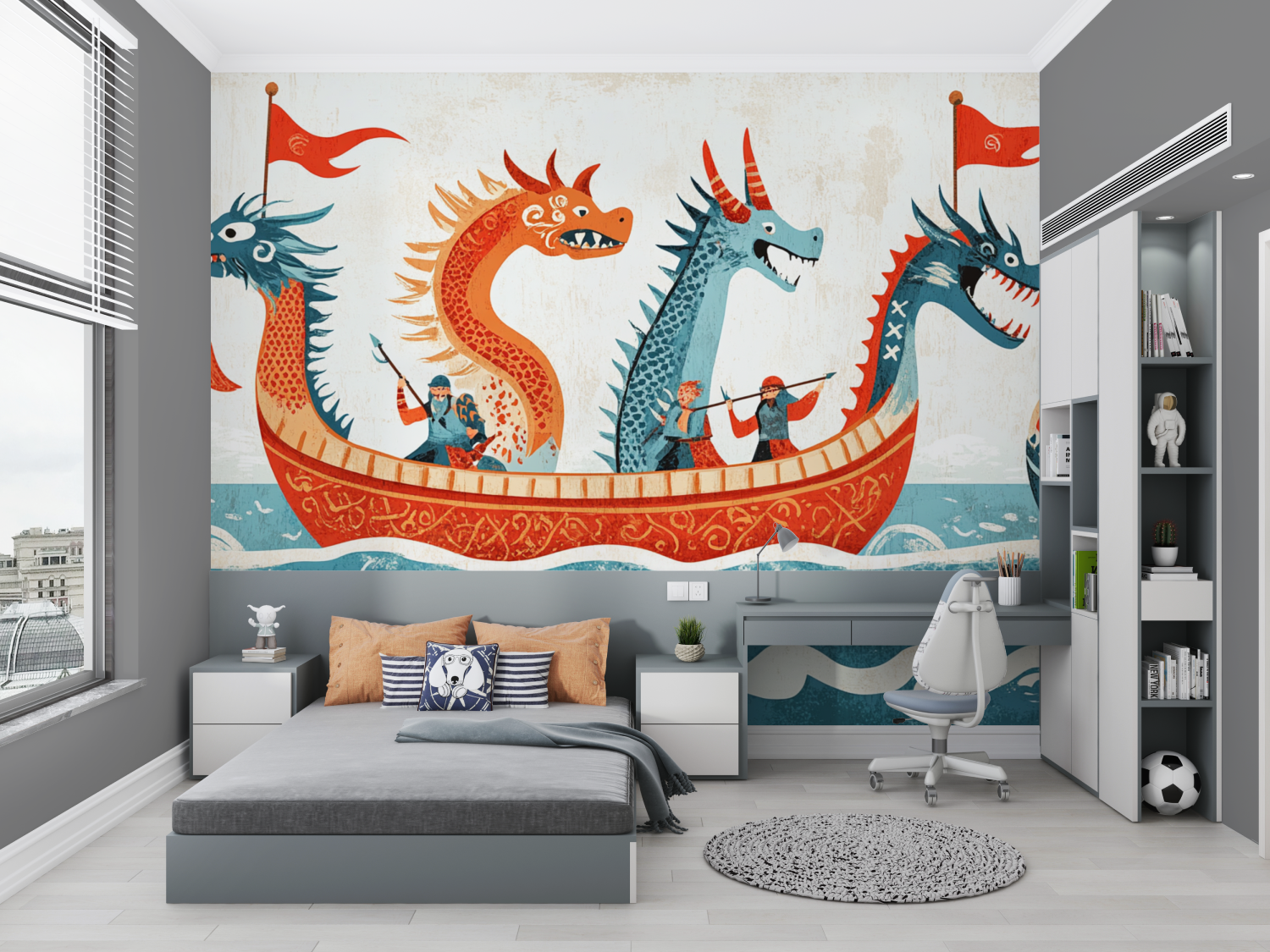 Papier peint garcon classique marin viking chambre petit