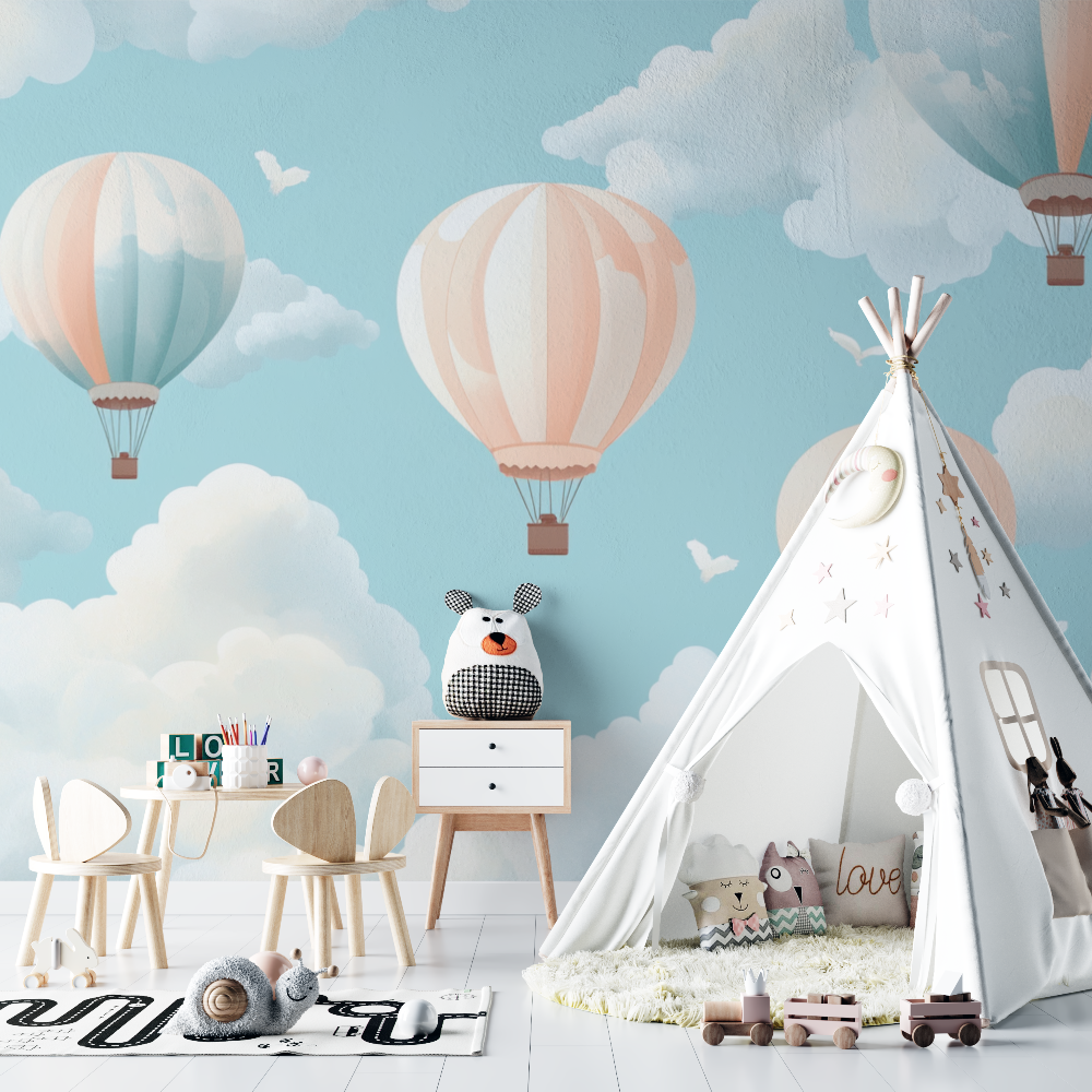 Papier peint montgolfiere et nu... de papillons chambre bebe