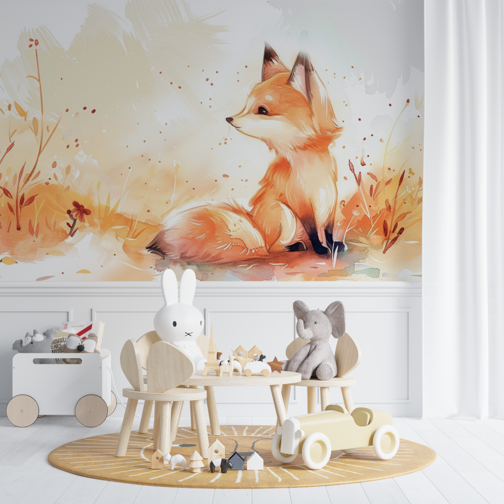 Papier peint tapisserie renard chambre de bebe