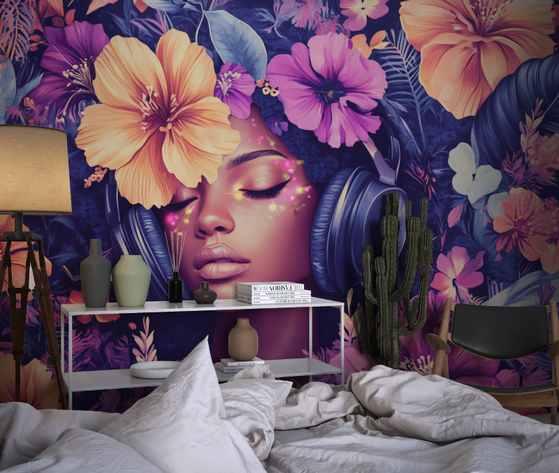 Papier peint decor symphonie florale chambre dado1