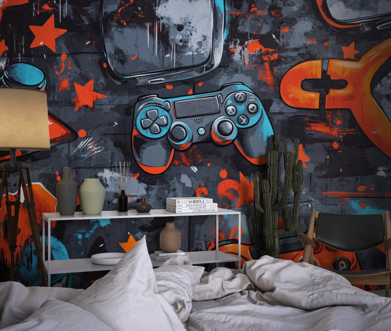 Papier peint gamer manette gaming chambre dado1