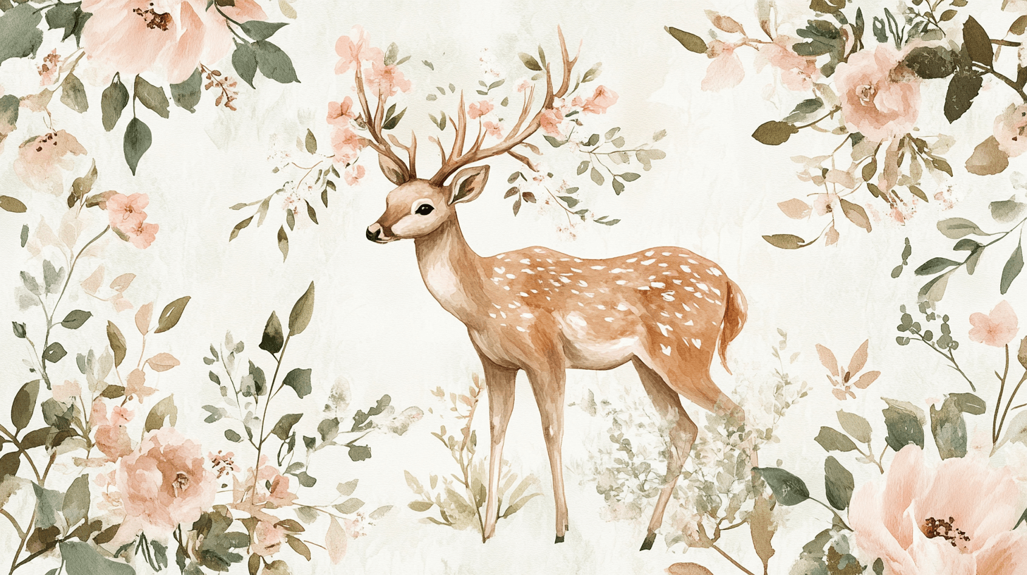 Papier Peint Motif Cerf Et Fleur