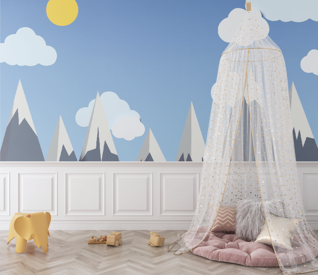 Papier Peint Montagnes Bleu Bébé - bebe unisexe
