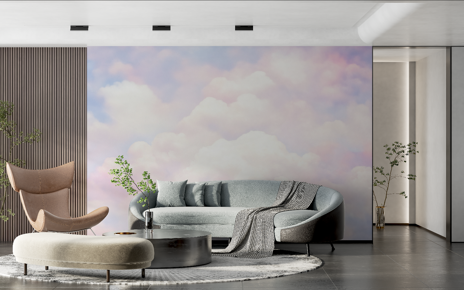 Papier peint aquarelle nuages doux tendance 2024