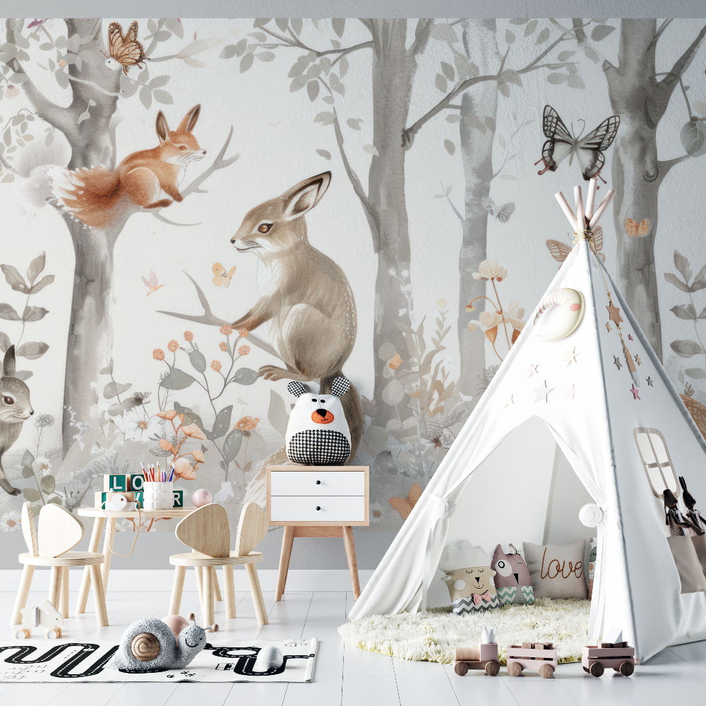 Papier peint tapisserie renard foret chambre bebe