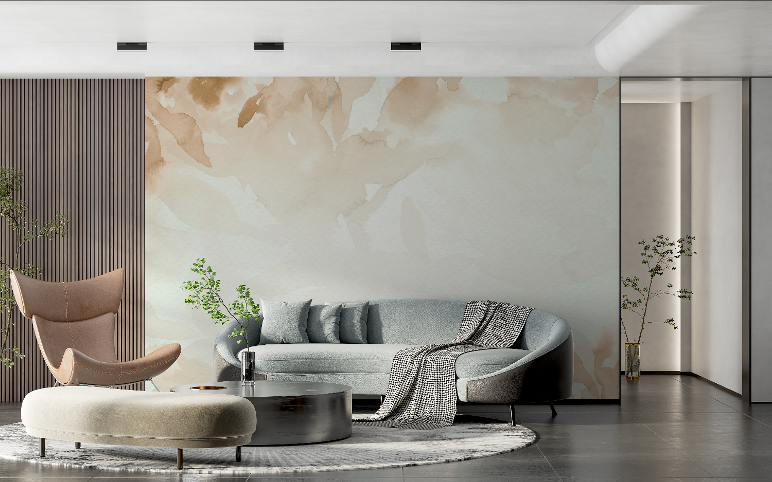 Papier peint aquarelle feuilles beiges tendance 2024