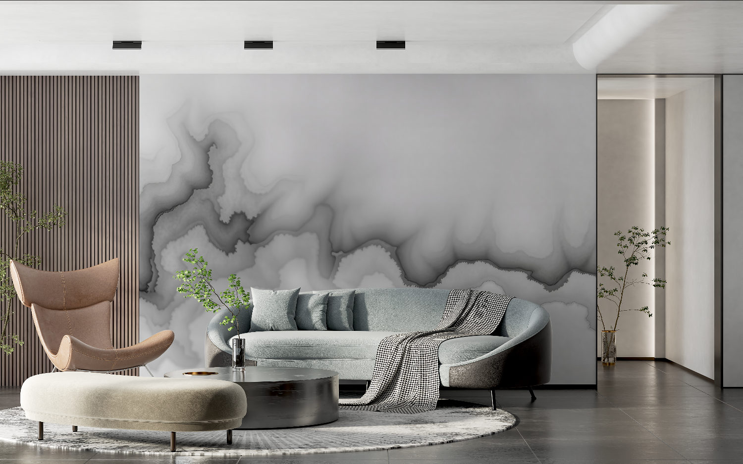 Papier peint aquarelle nuages noir et blanc tendance 2024