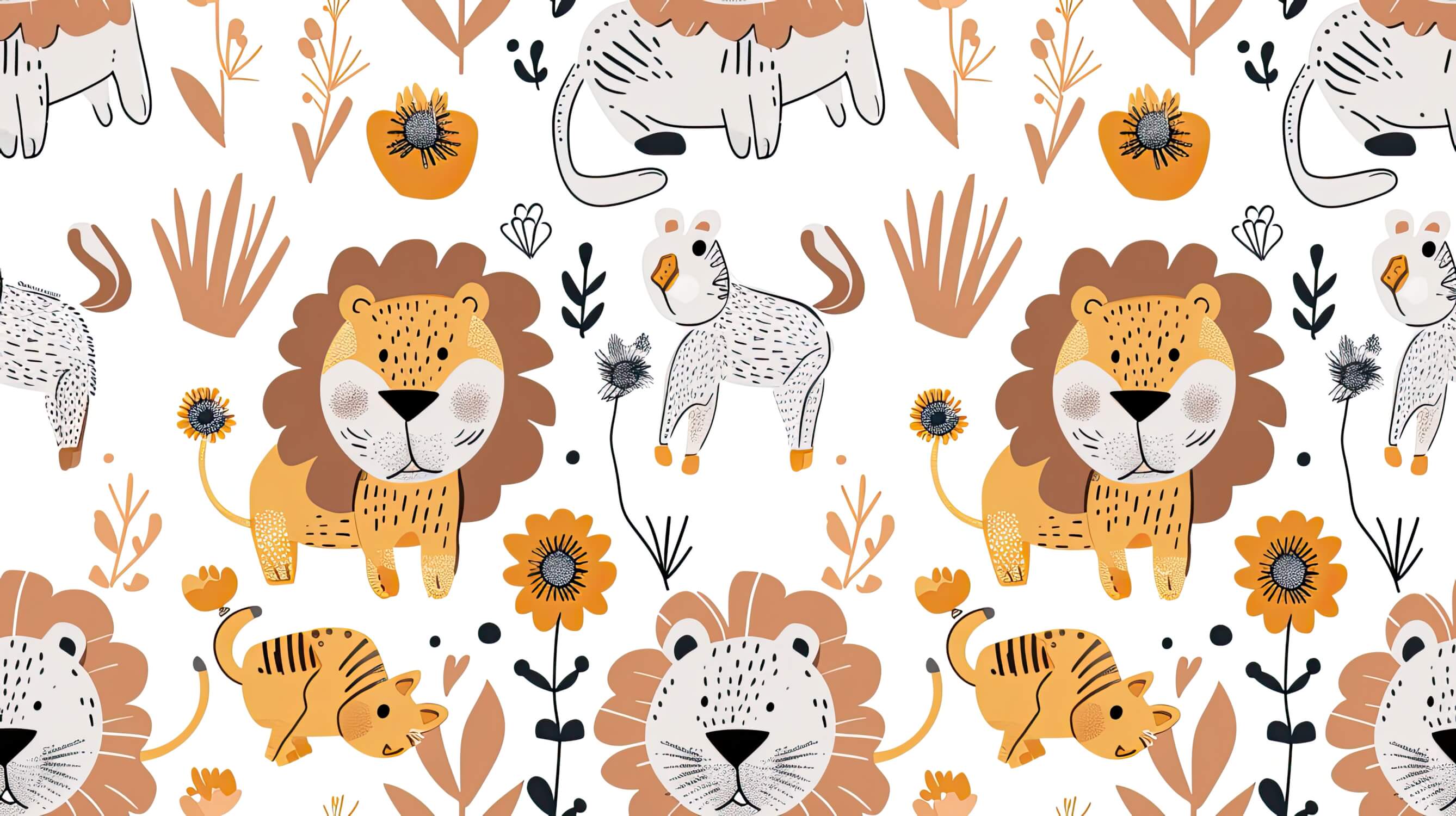 Papier Peint Lion Et Motifs Nordiques