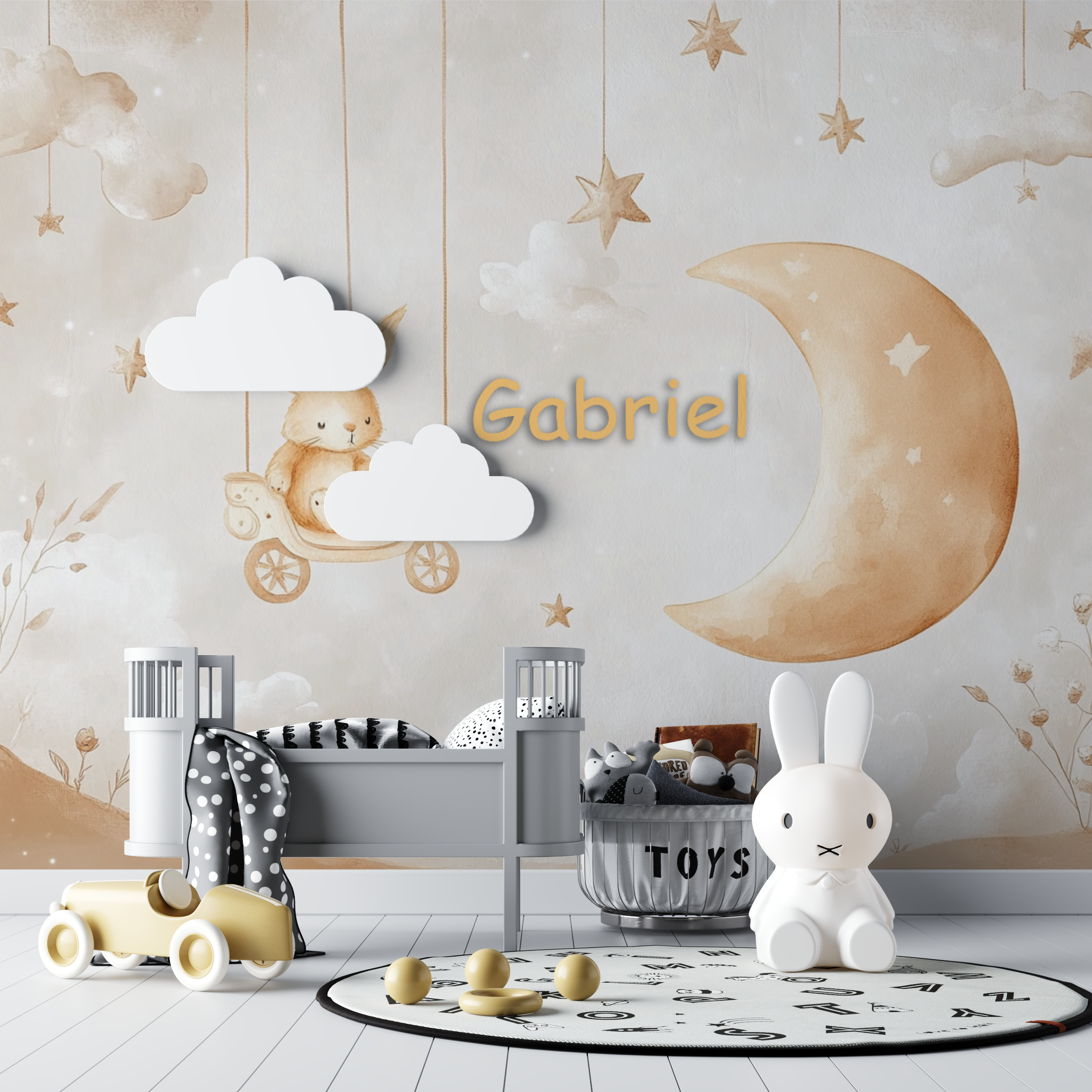 Papier peint prenom lapin bebe tipi