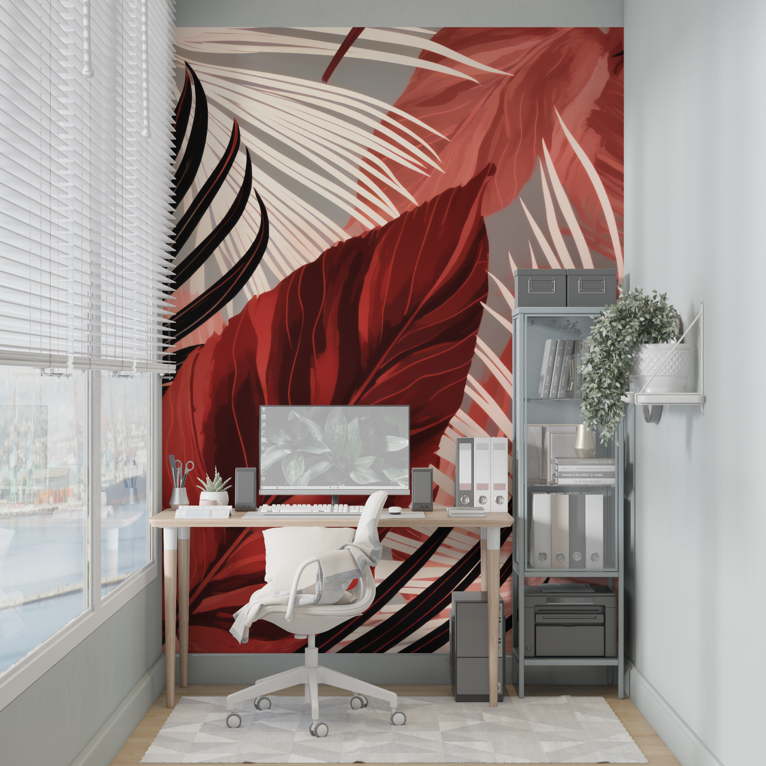 Papier Peint Gris Et Rouge - pano mural