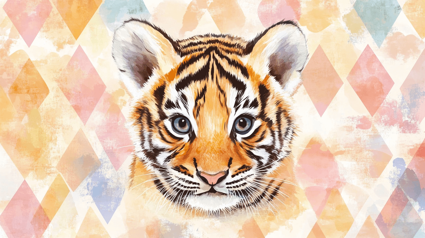 Papier Peint Tigre Et Motifs Géométriques
