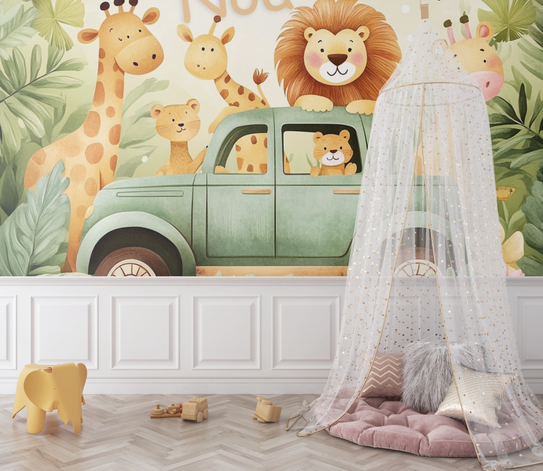 Papier peint prenom expedition jungle bebe