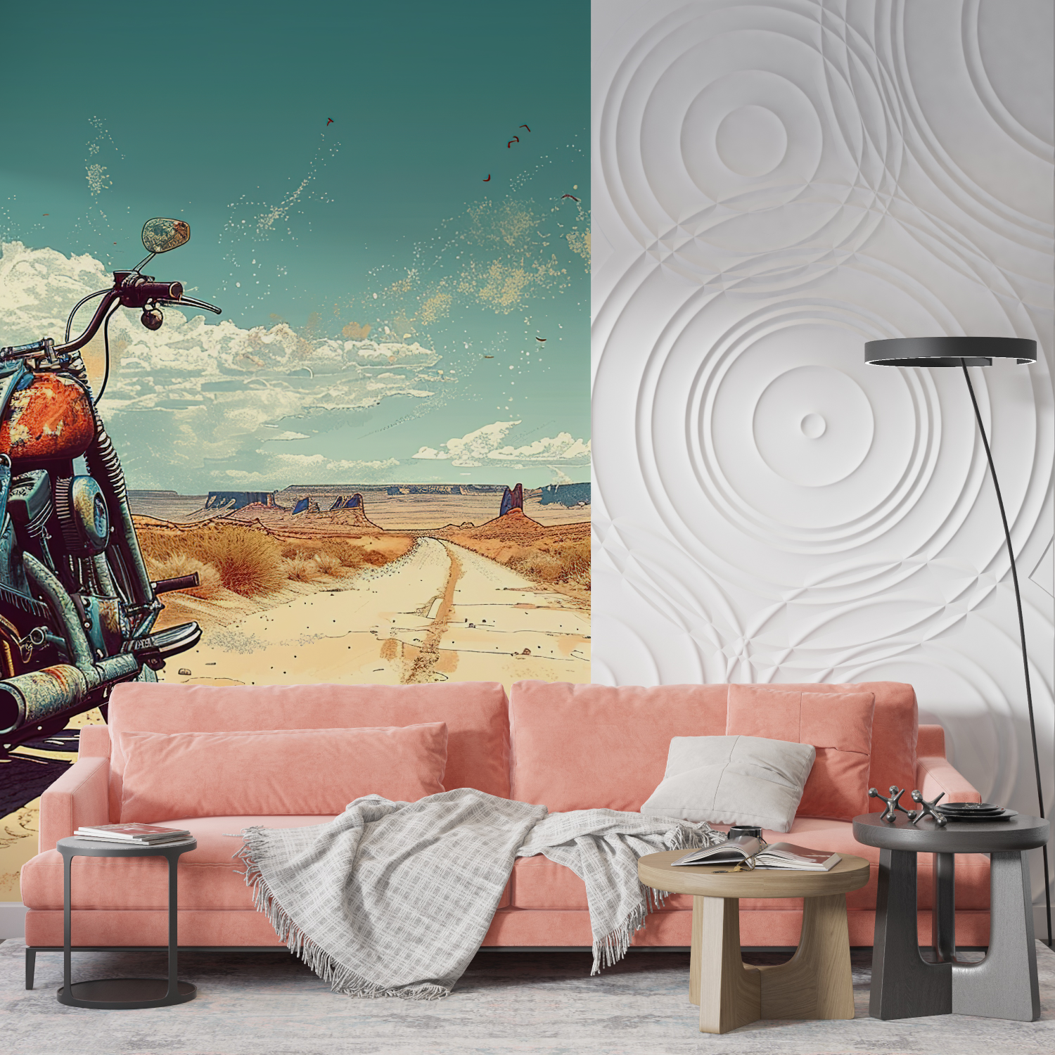 Papier peint moto vintage route 66 mur