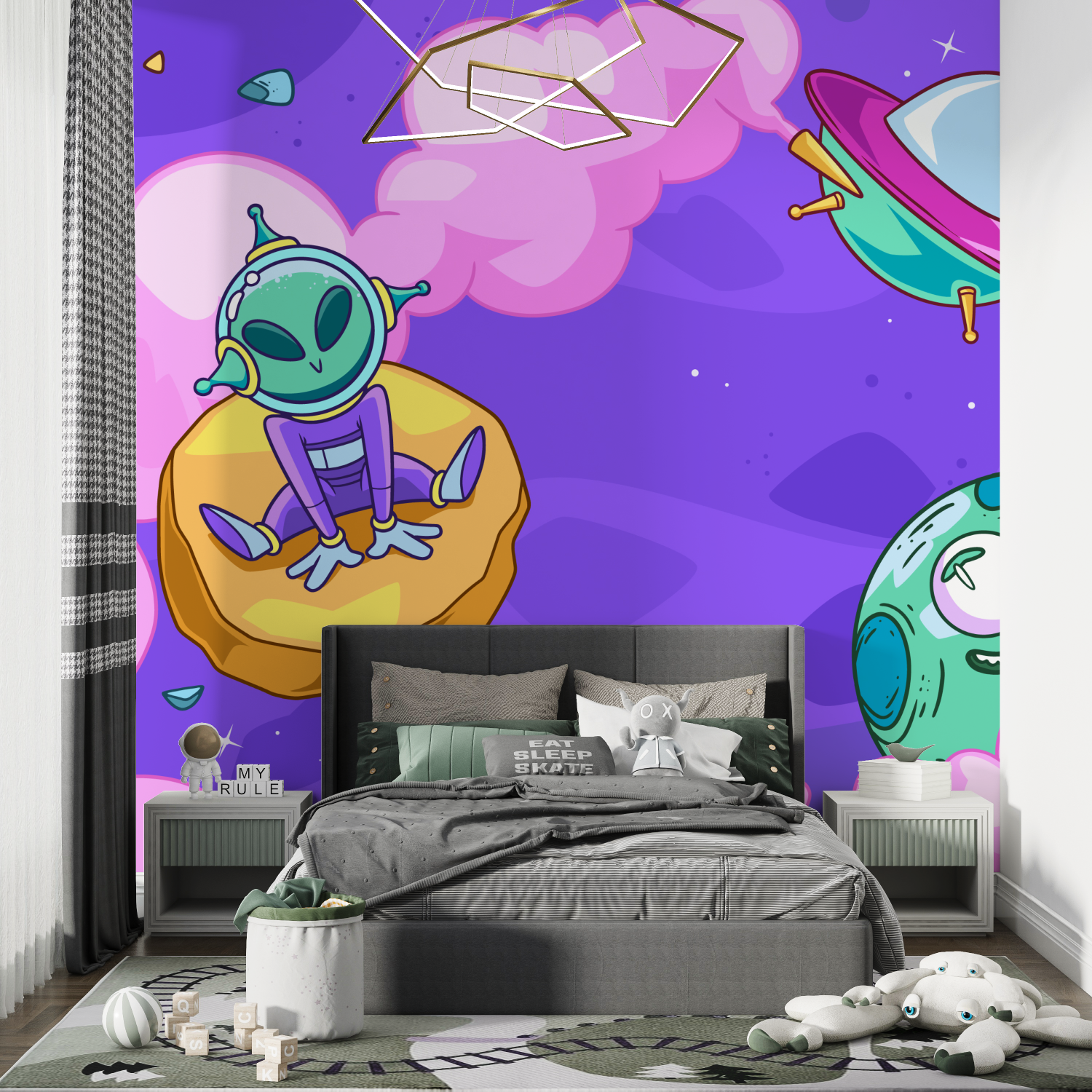 Papier peint ovnis rigolos chambre de garcon