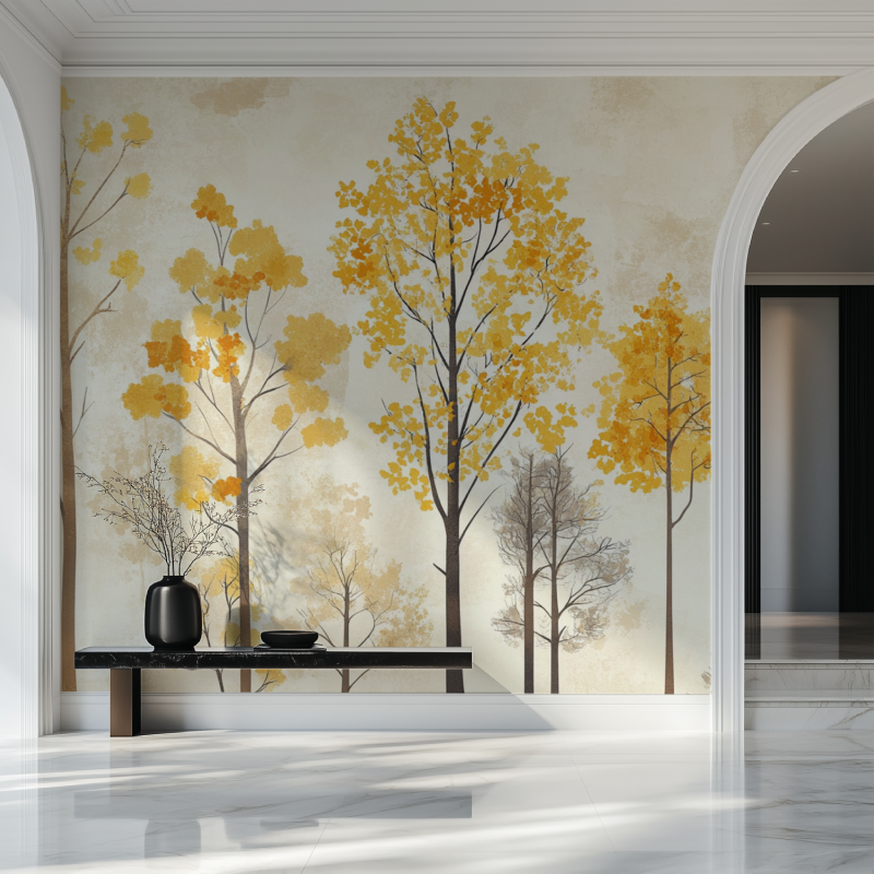Papier peint arbre jaune salon beau
