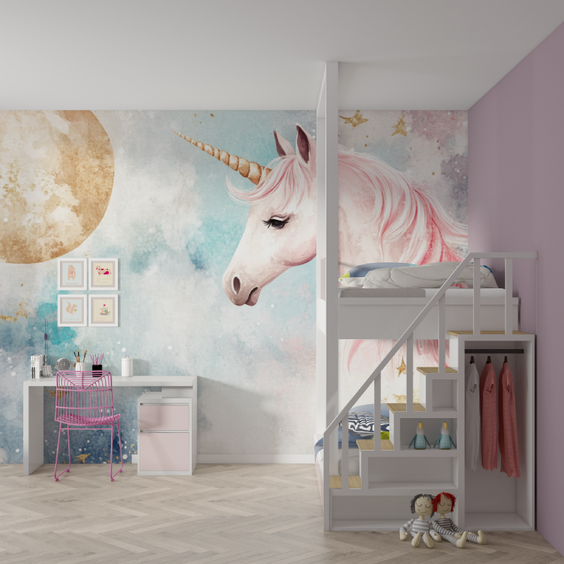 Papier peint tete de lit licorn...banniere mur chambre fille