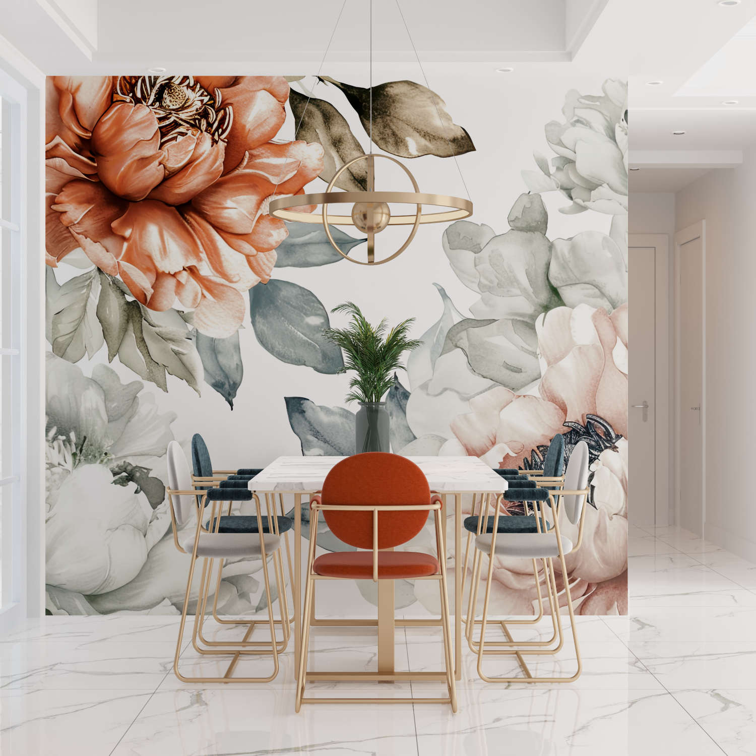 Papier peint aquarelle grosses fleurs tendances