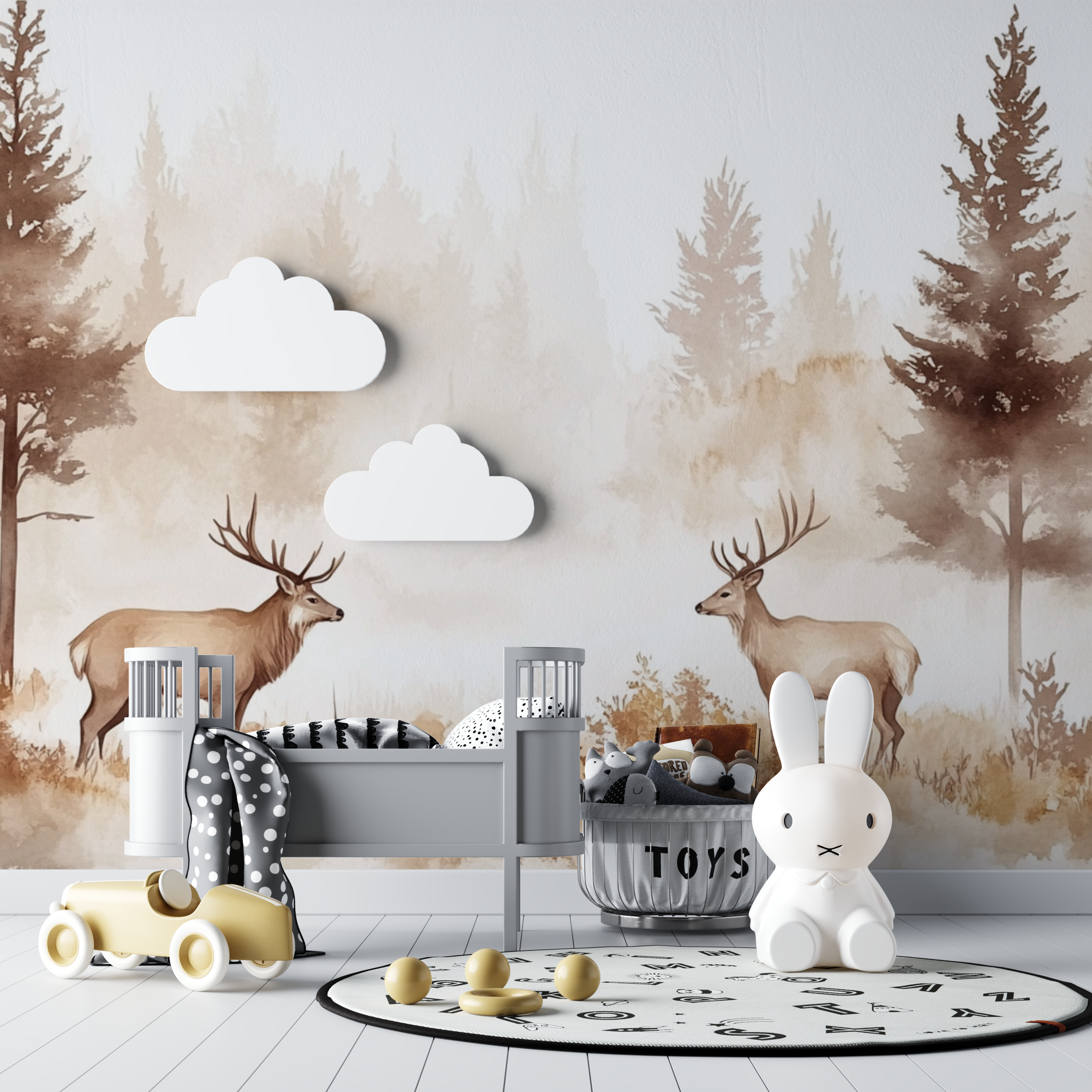 Papier peint cerf dans la foret bebe tipi