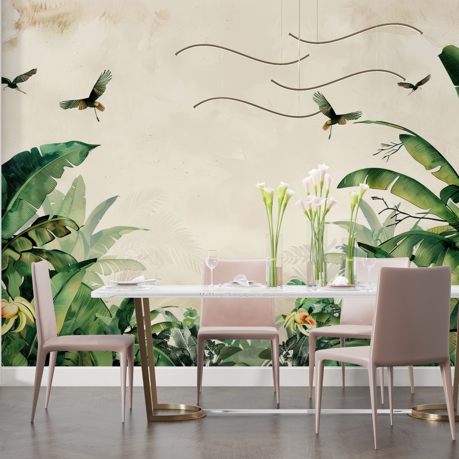 Papier peint aquarelle jungle panoramique salon