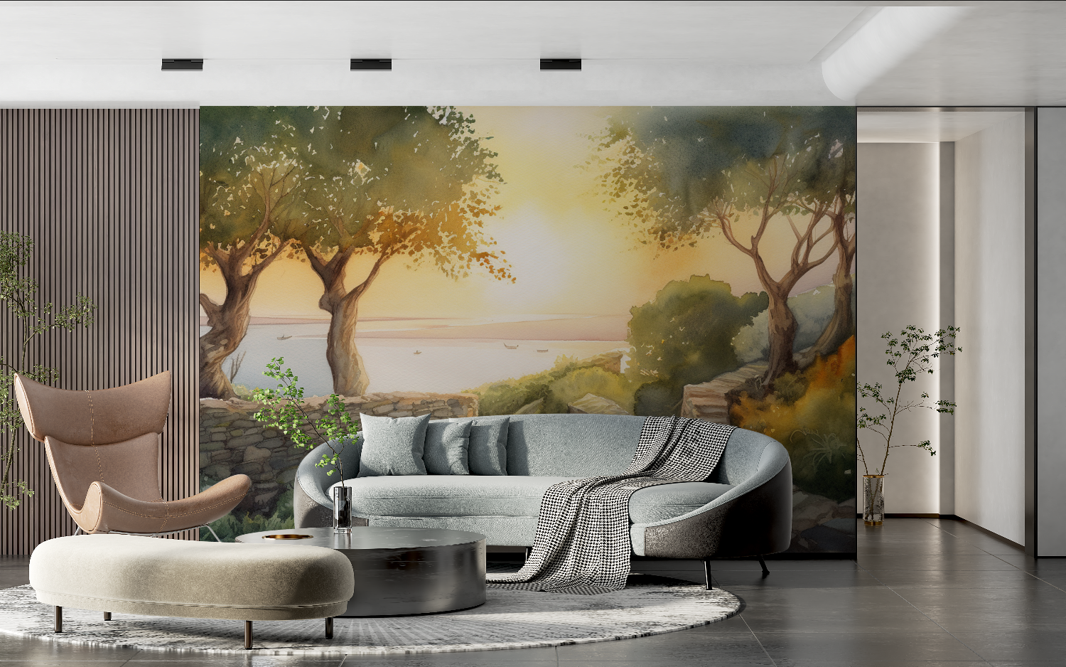 Papier peint aquarelle mediterraneen tendance 2024