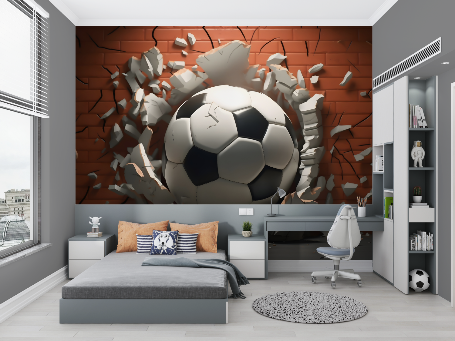 Papier peint 3d foot garcon chambre petit