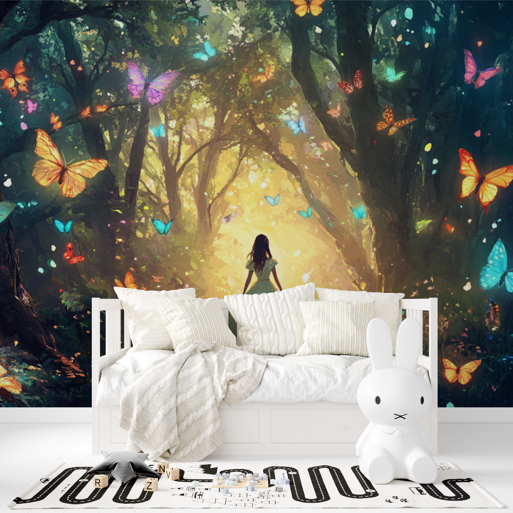Papier peint princesse foret et papillons tapisserie fille