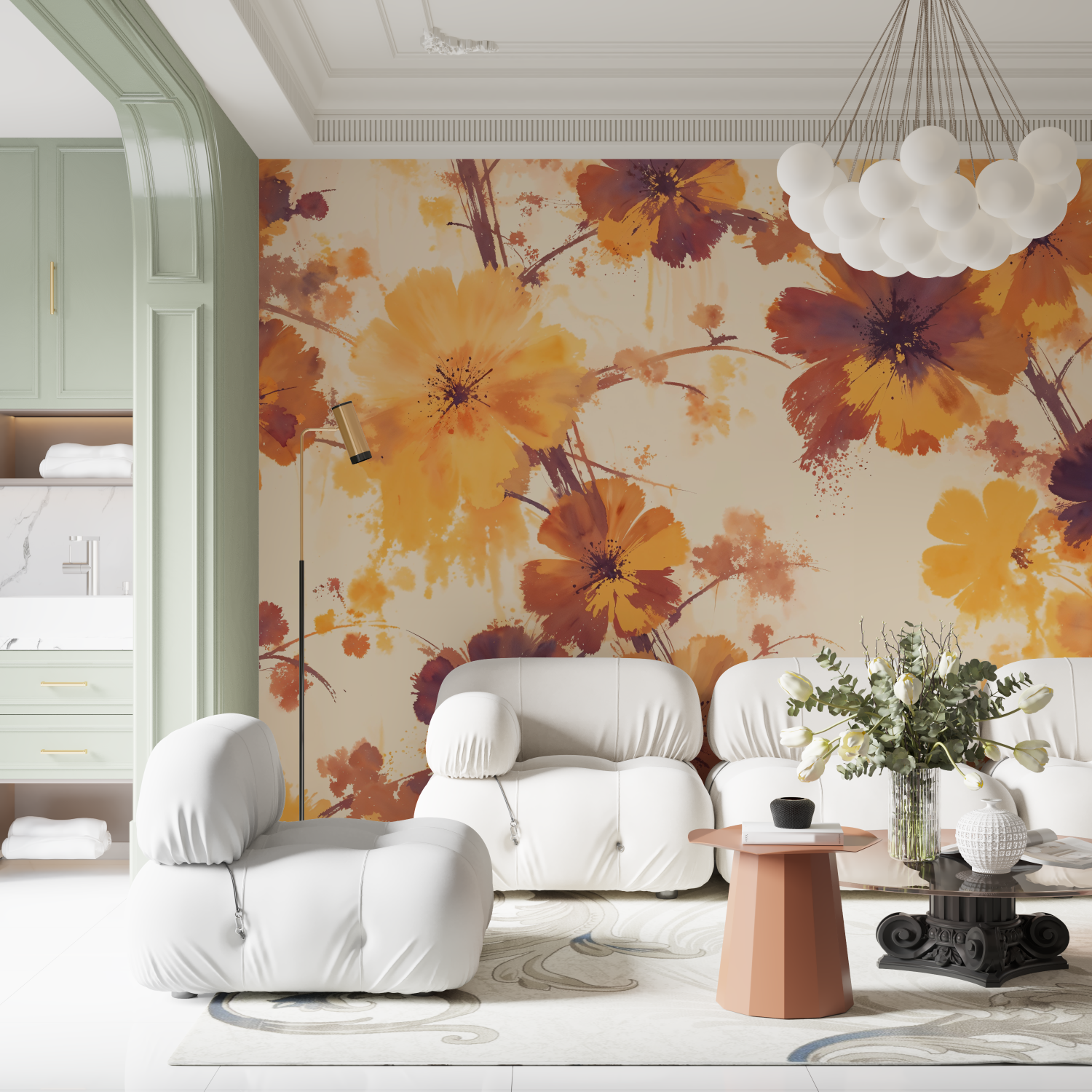 Papier peint aquarelle motifs floraux contemporain