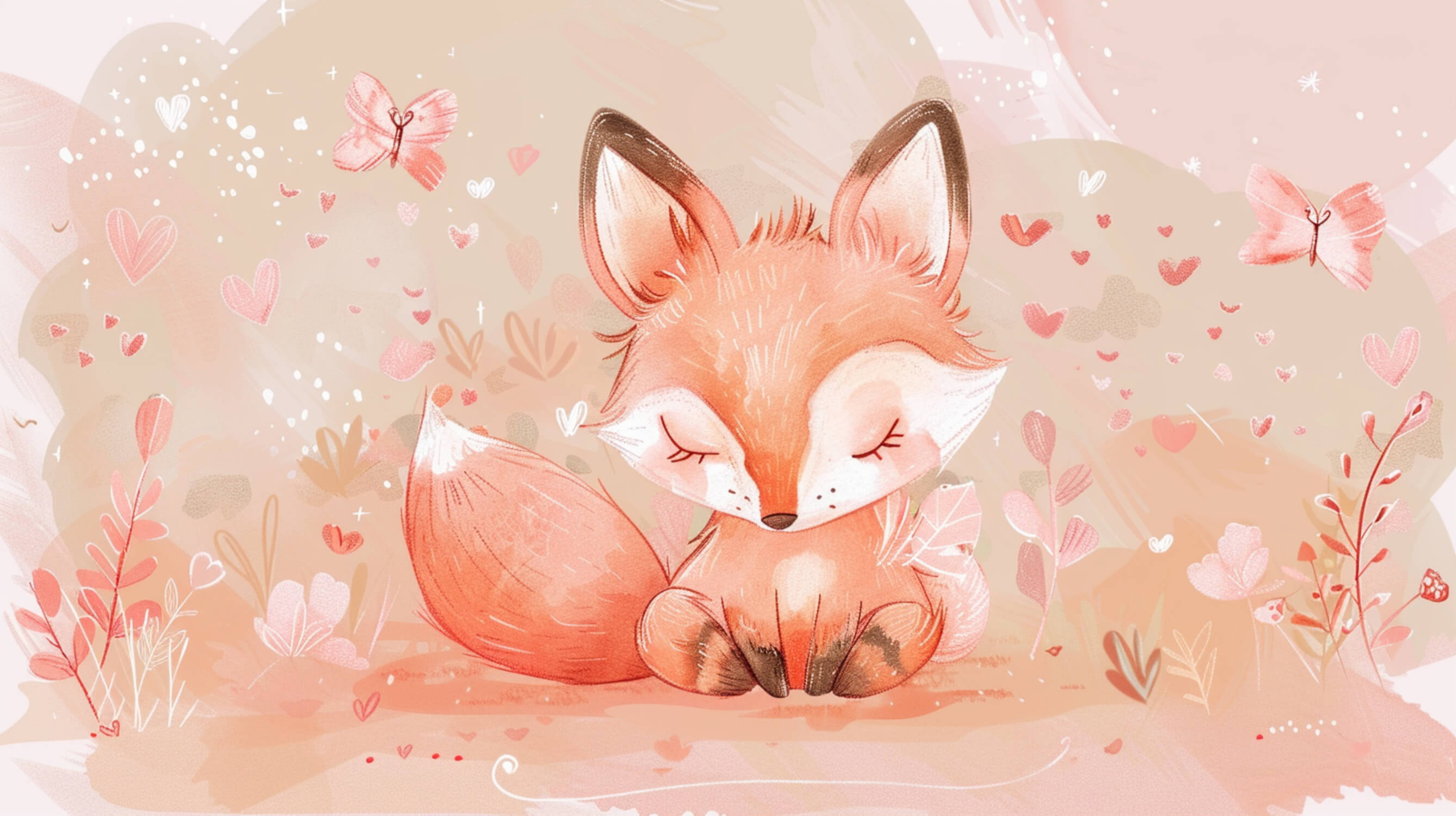Papier Peint Renard Bébé Aquarelle Fille