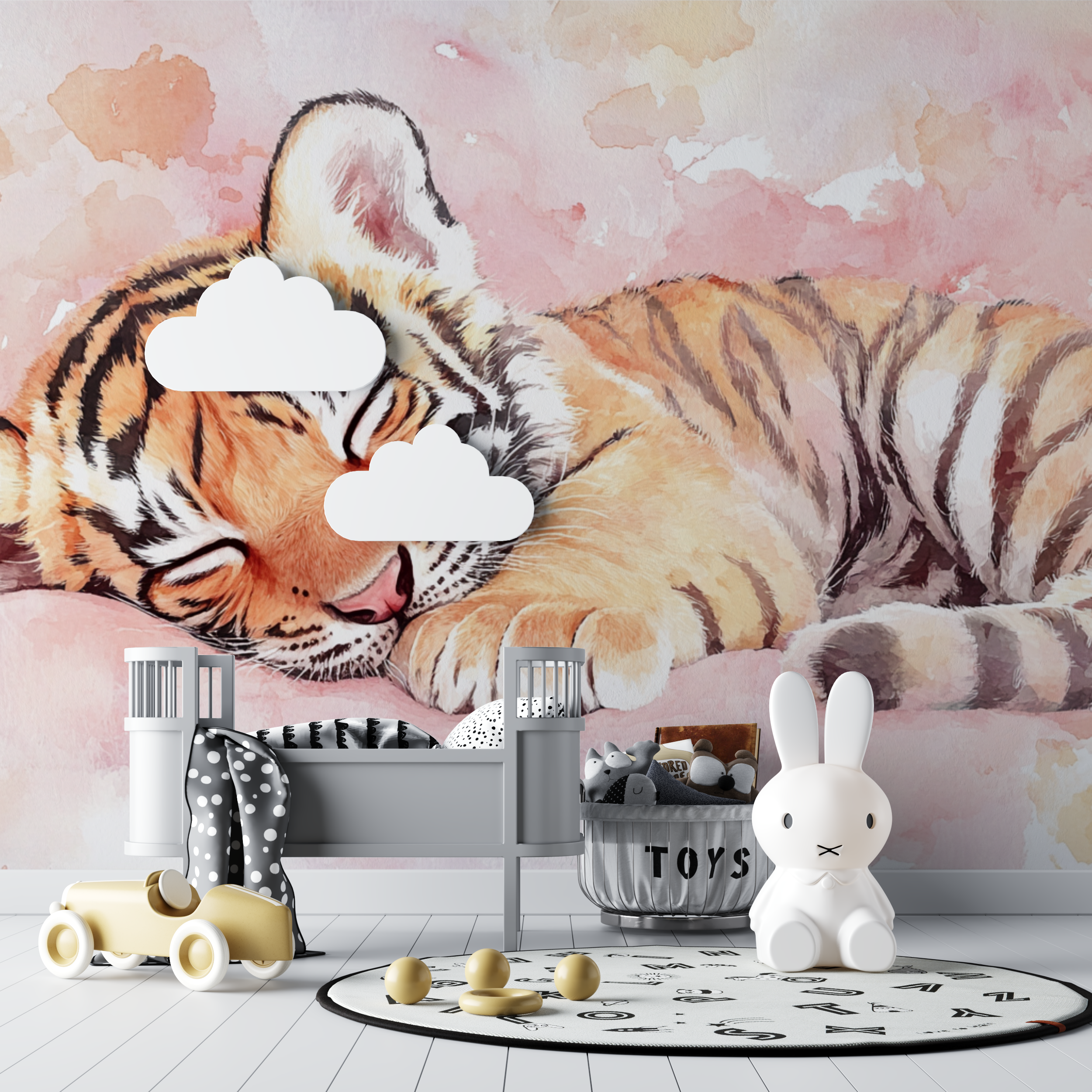 Papier peint tigre endormi bebe tipi