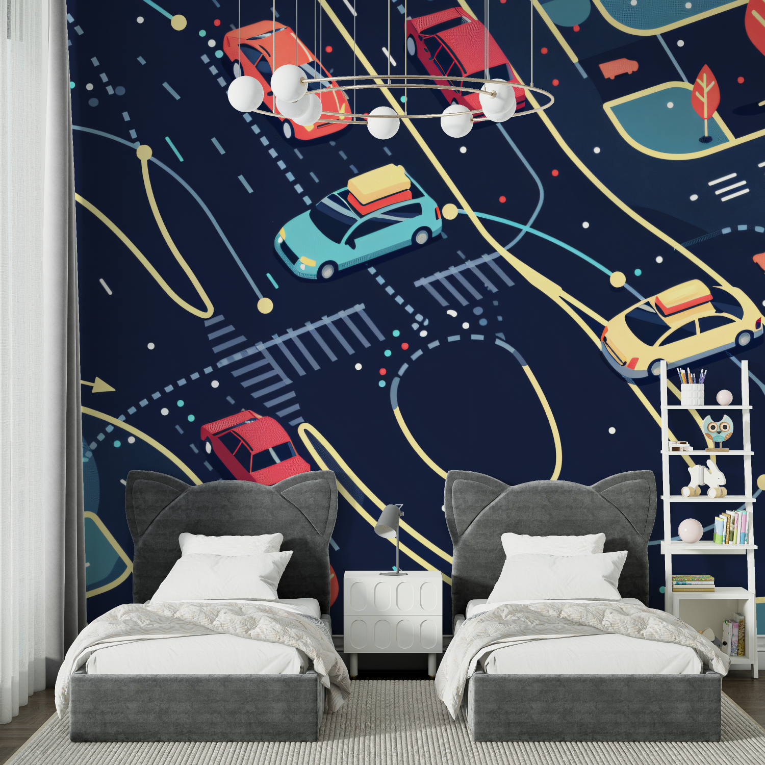 Papier peint voiture circuit chambre spiderman