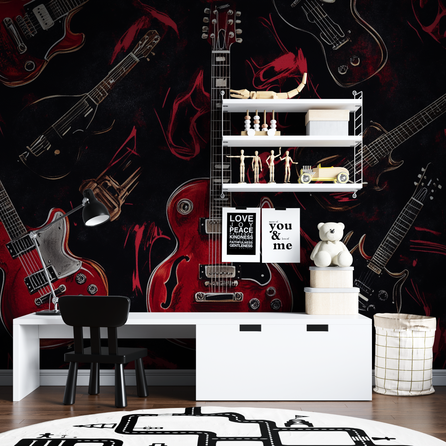 Papier peint guitare rouge tapisserie garcon
