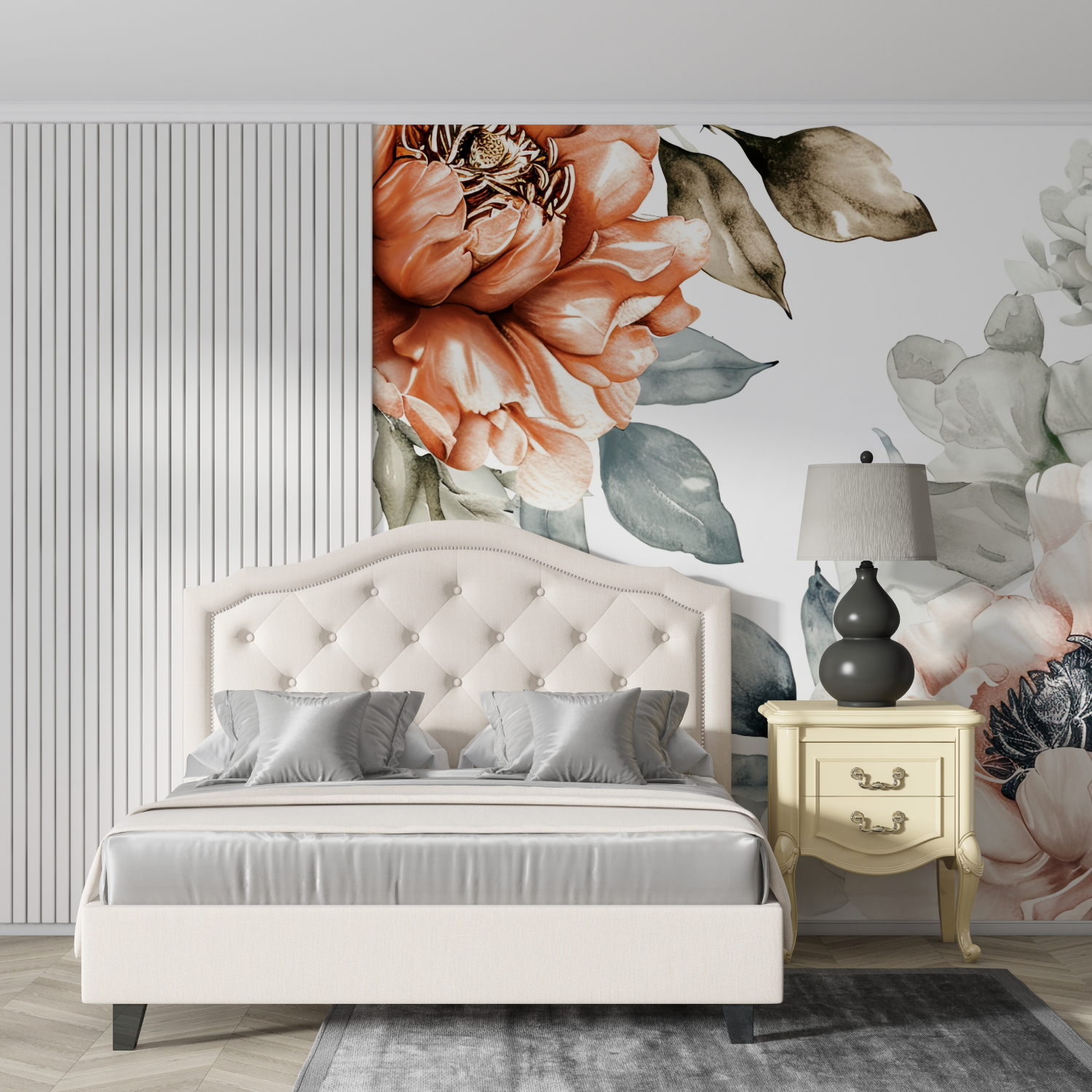 Papier peint aquarelle grosses fleurs design