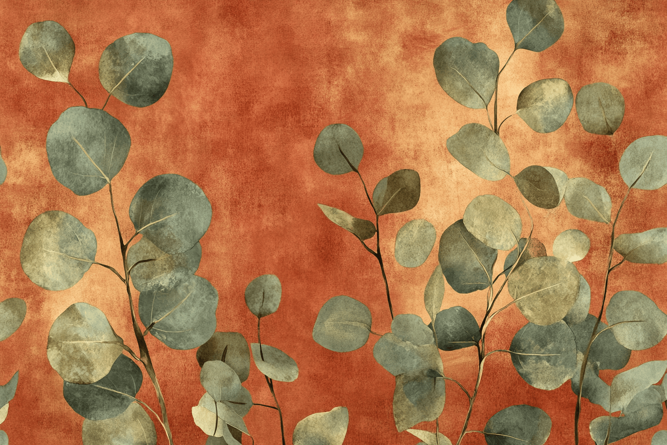 Papier Peint Terracotta Et Eucalyptus Stylisé