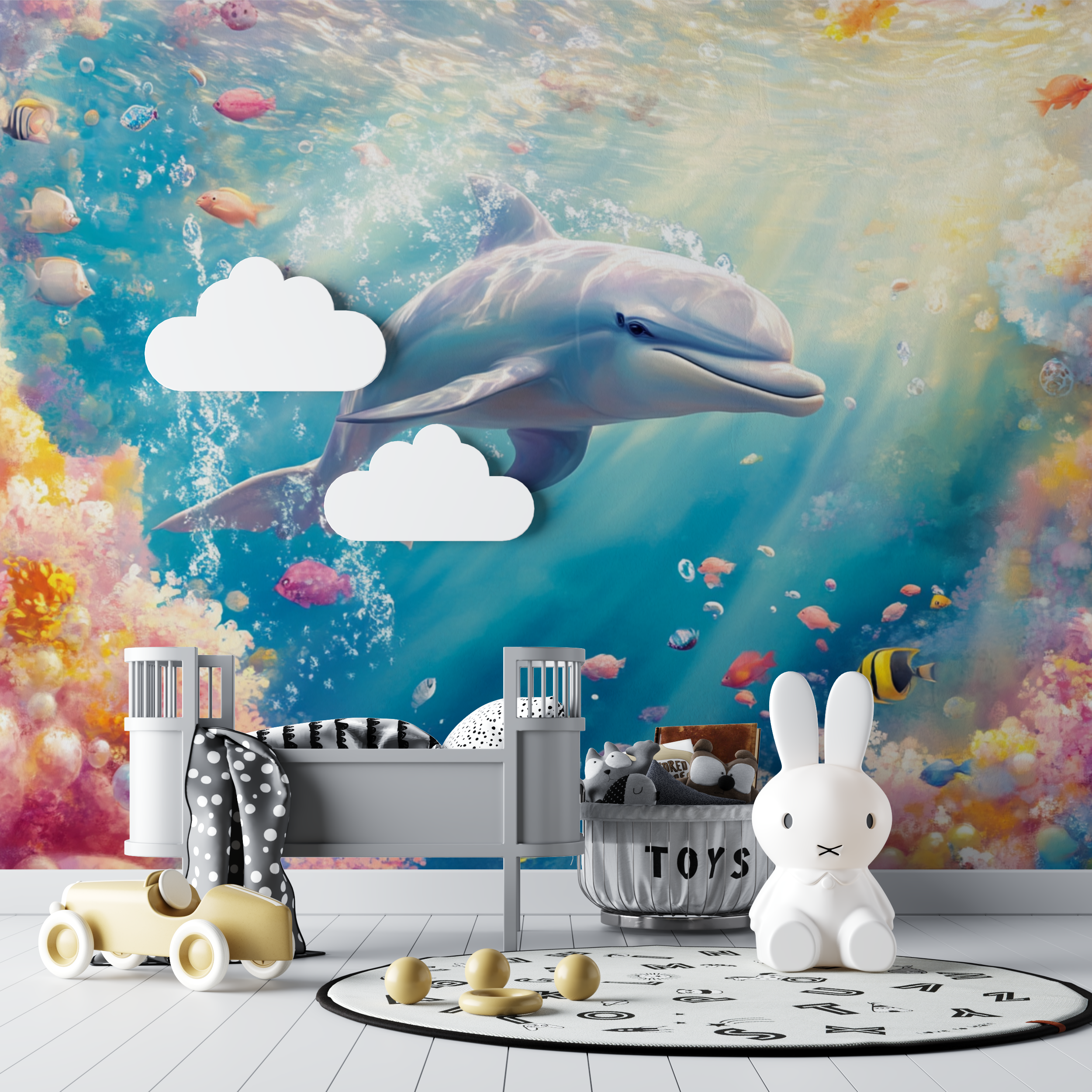 Papier peint marin joyeux dauphin bebe tipi