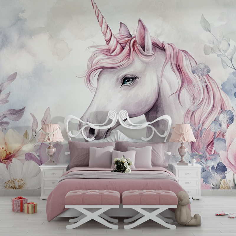 Papier peint mural licorne fleur murale chambre filles