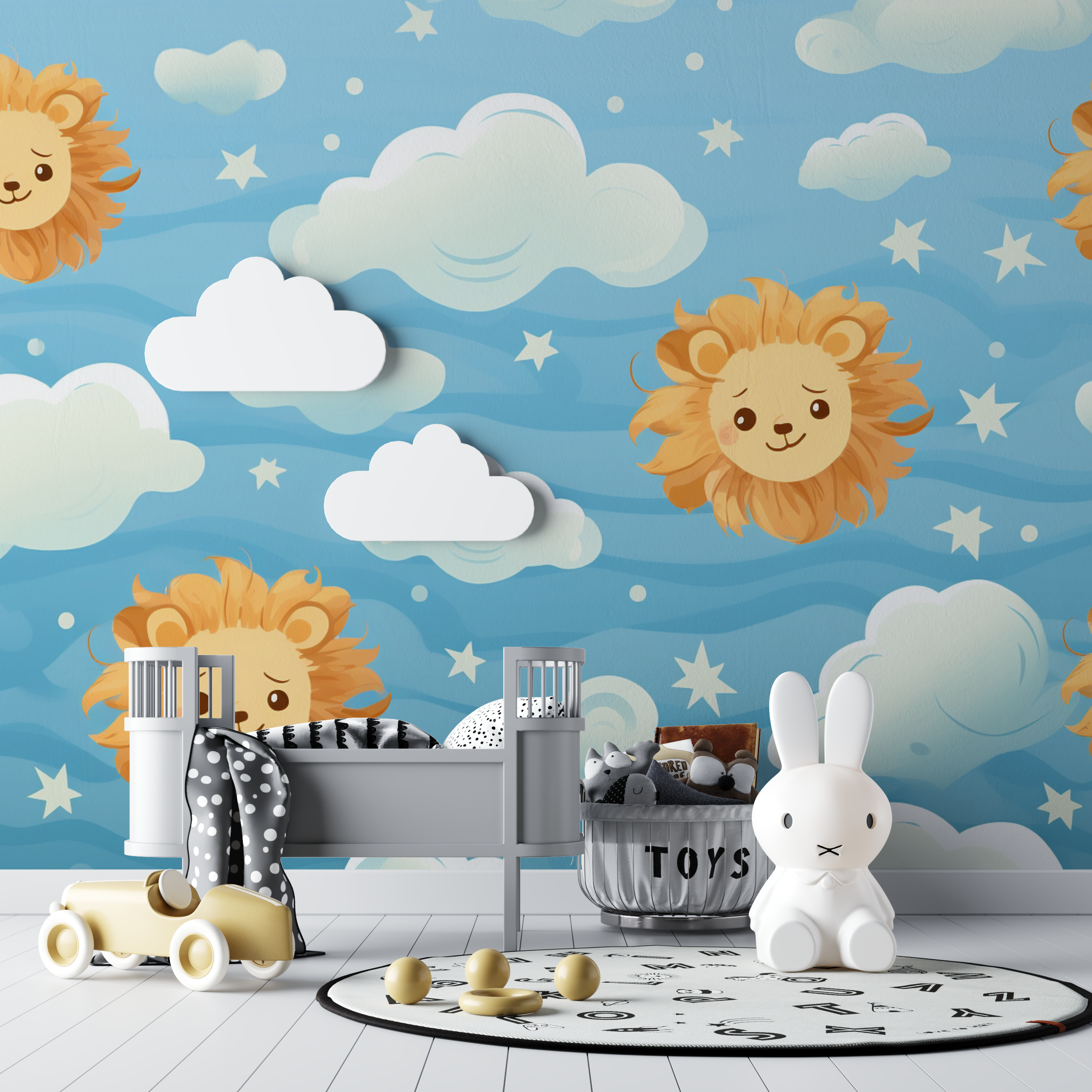 Papier peint gros motifs lion bebe tipi
