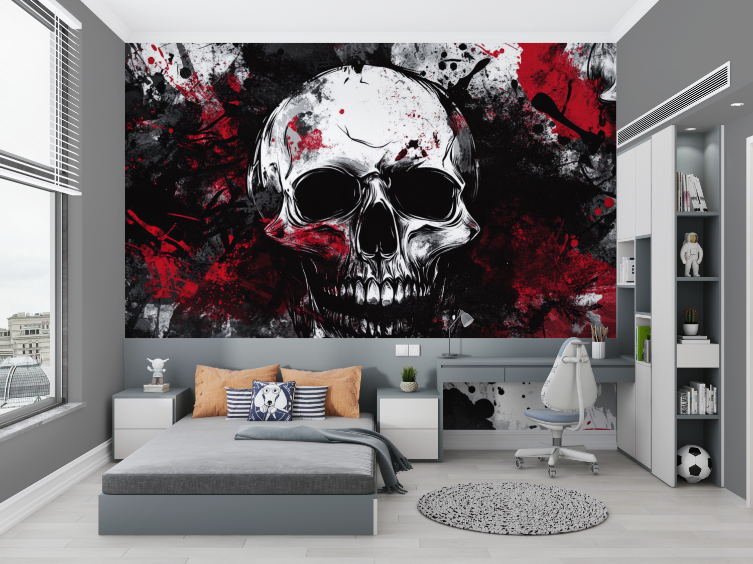 Papier peint gamers tete de mort console chambre petit