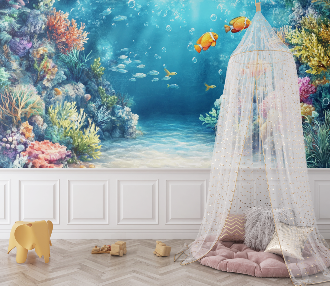 Papier peint marin tapisserie aquarelle baleine bebe